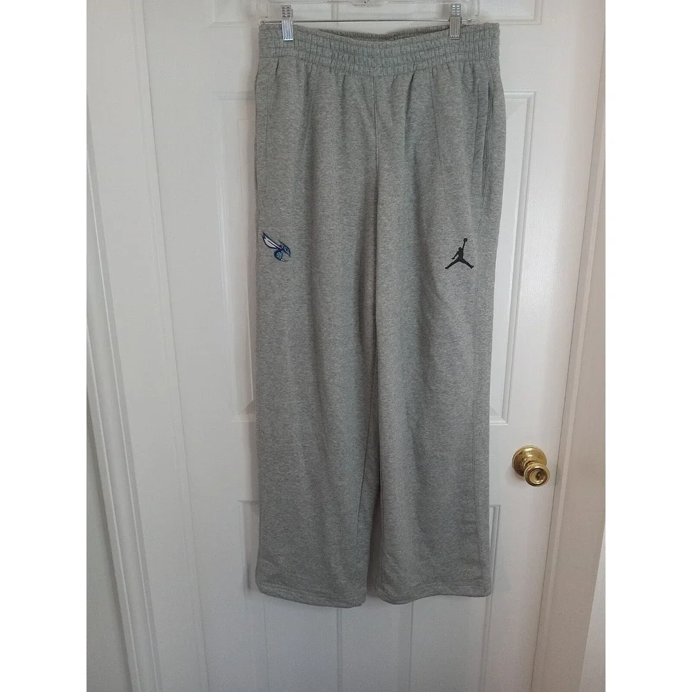 Jordan Pants Mens Med Grey  Charlotte Hornets Basketball Sweatpants Joggers Draw